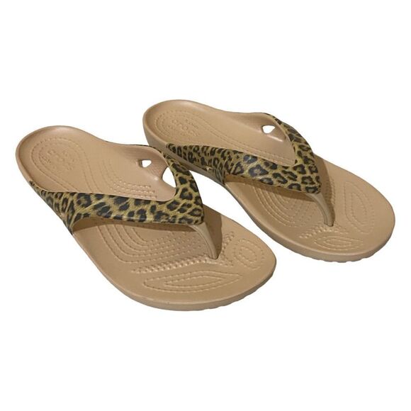 NWOT CROCS Iconic Comfort Leopard Flip Flops - Picture 1 of 8